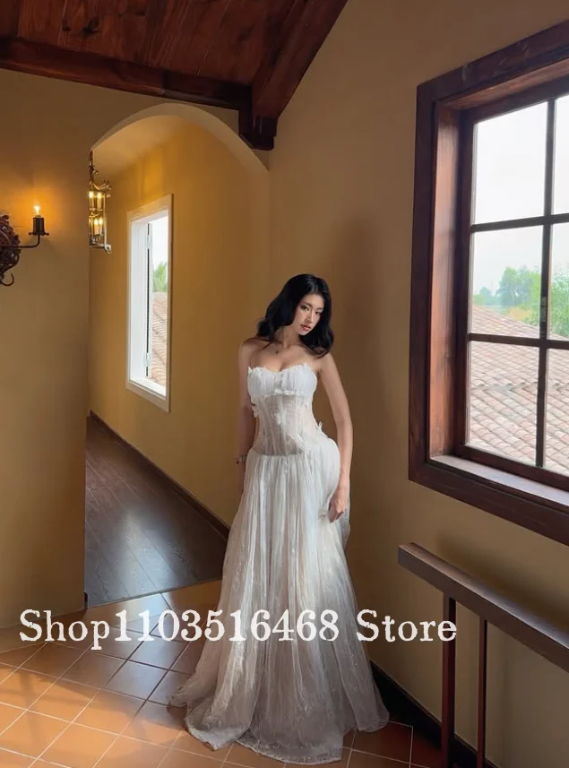 Customized Ivory Strapless Wedding Dress Sweet Lace Sheer Corset Wedding Gown Princess Wedding Party Dress Homecoming Dress