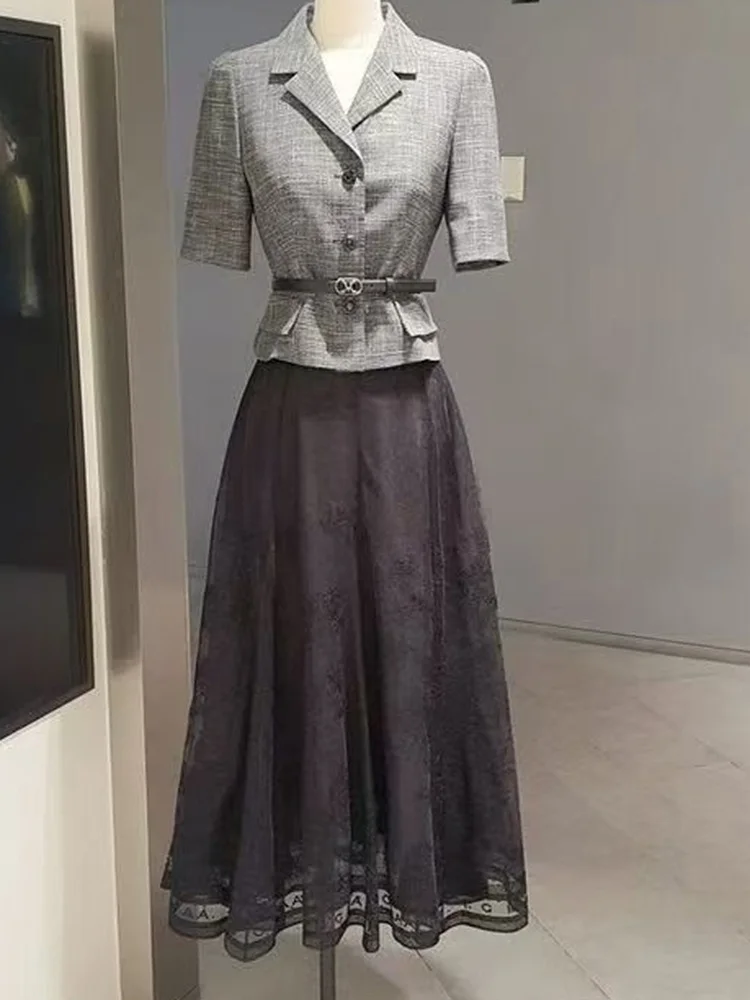 

Ele Slim Fit Suit Jaet And Heavy Embroidery f Skirt Two Piece Set Korean Sle Faionable Women's Autumn Spring Wear