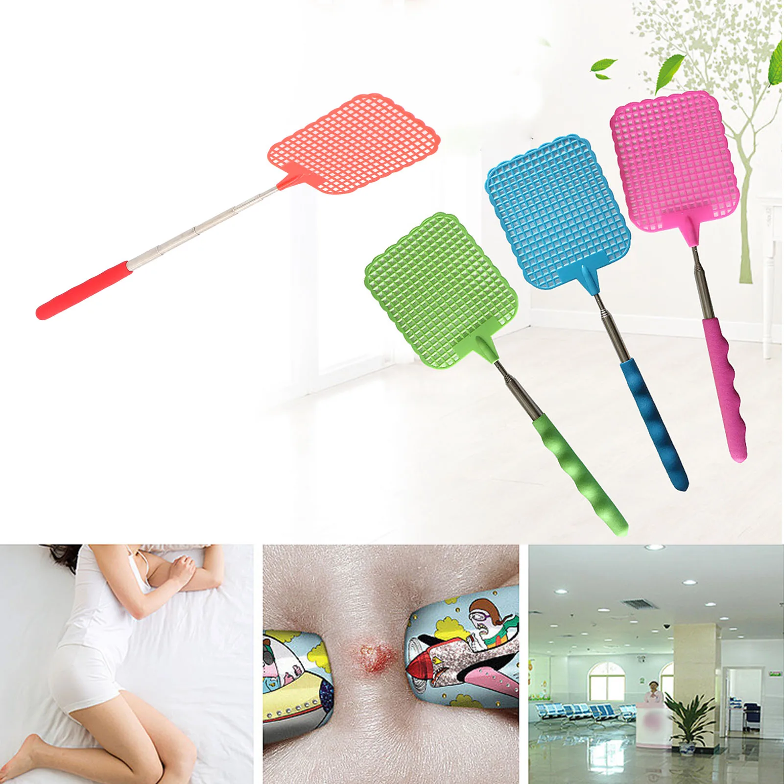 9PCS Vliegenmeppers Telescopische Uitschuifbare Vliegenmepper Voorkomen Pest Mosquito Tool Vliegen Val Intrekbare Swatter Tuin