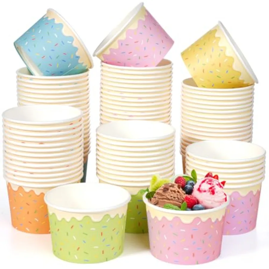 

pcs 9oz Ice Cream Bowls DisposablePaper Ice Cream Cups 6 Color Sprinkles Food Containers for Dessert Snack Frozen Yogurt Soup a