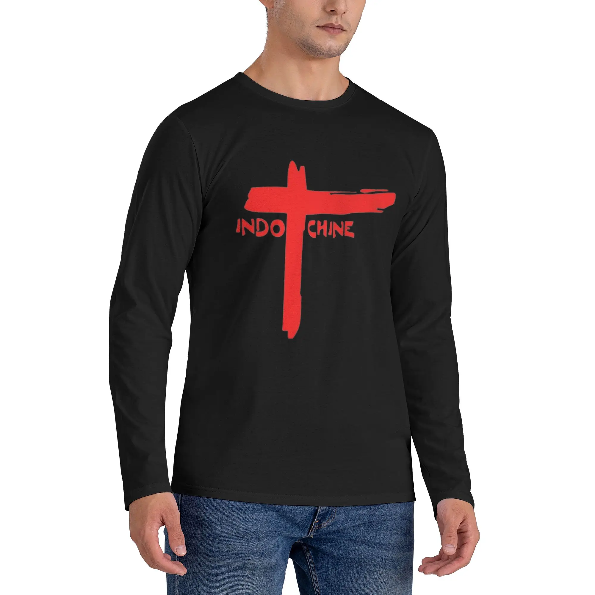 

Копия новой мужской футболки с длинными рукавами Indochine, модные футболки с круглым вырезом, весенние и осенние мужские топы