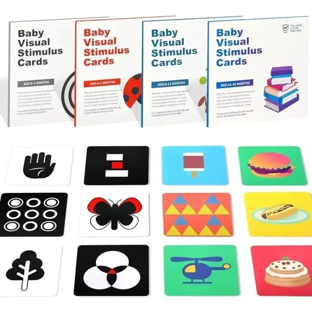 Cartões de estimulação visual do bebê de papel jogos de visão preto e branco flashcards de alto contraste reutilizáveis durável cartões flash do bebê