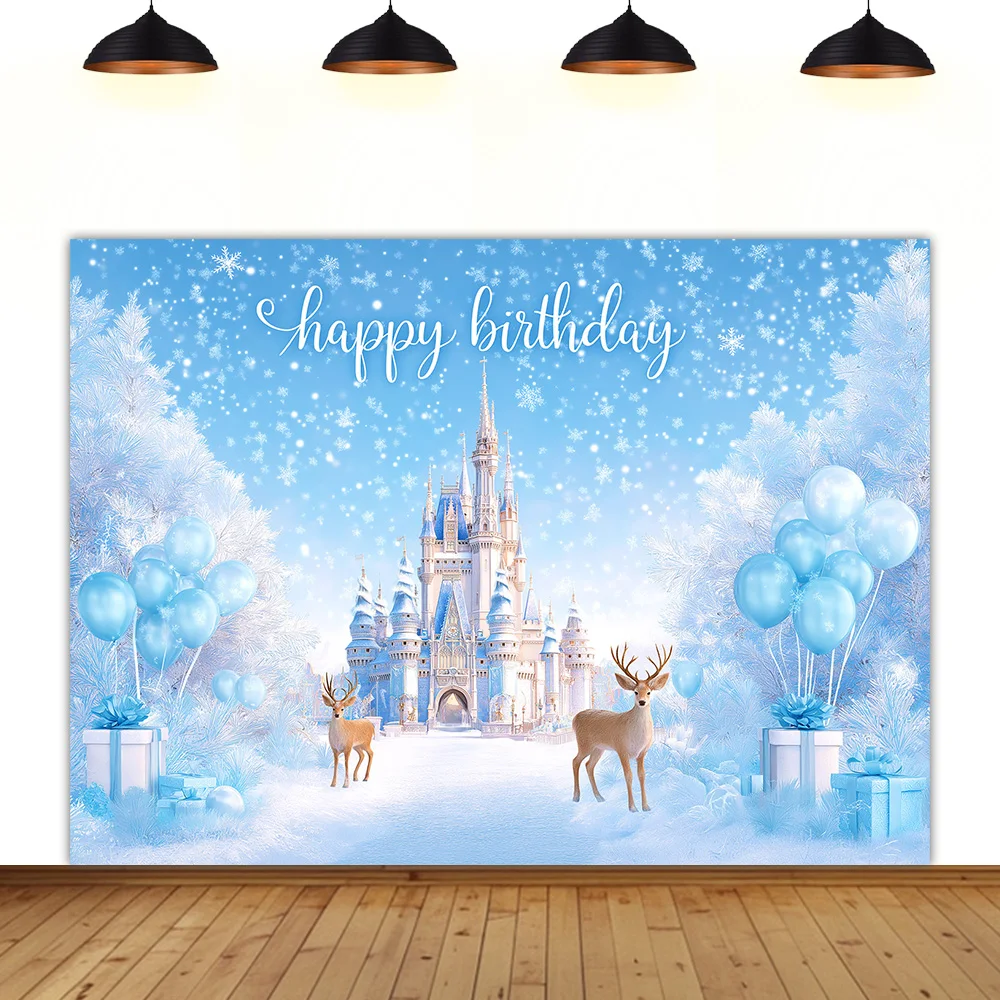 

winter Theme birthday background party Ice and Snow World castle white solid color deer decoration photography backdrop