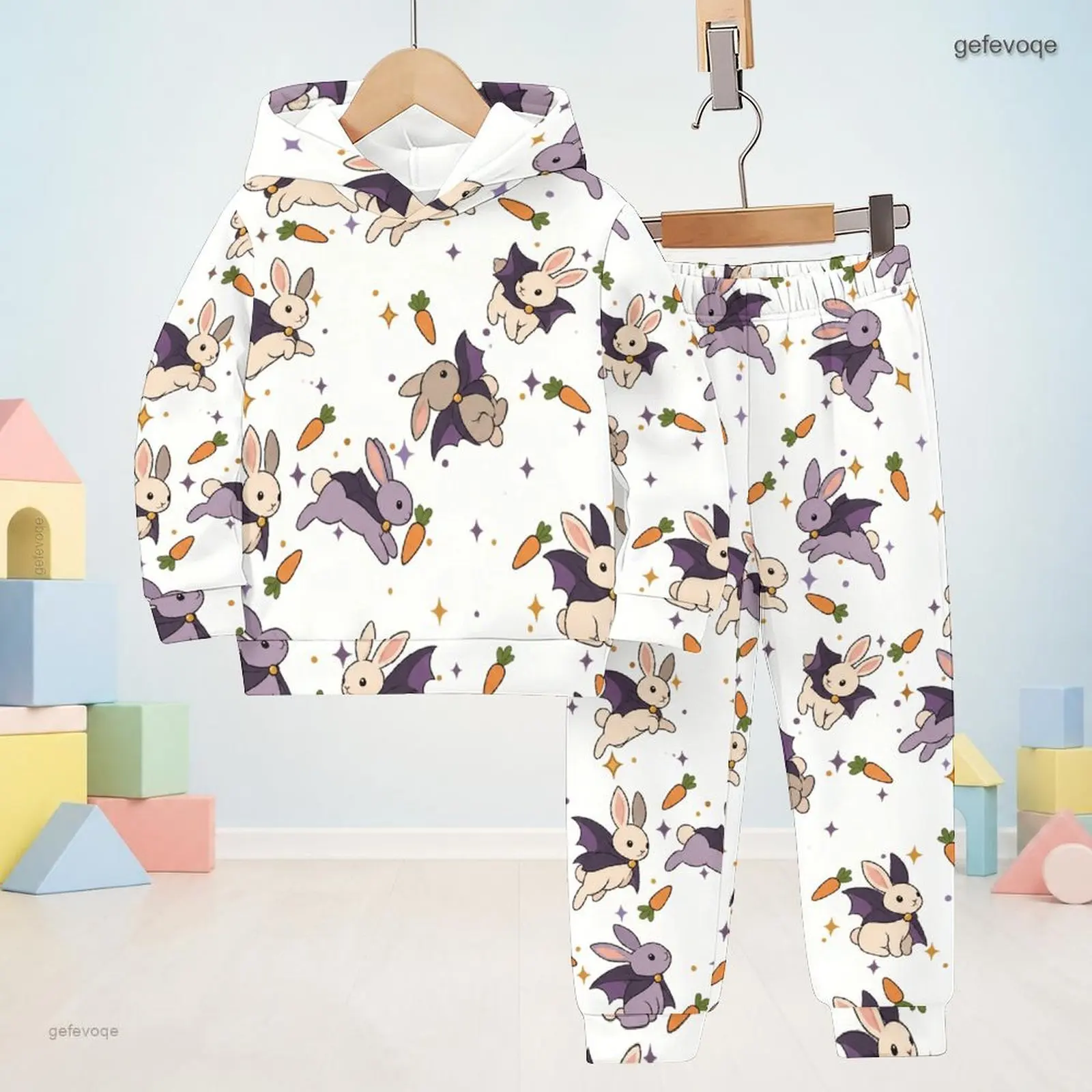 Autumn Graphic Print Kids Hooded Casual Two Piece Outfit Set For Boys And Girls Home Daily Wear