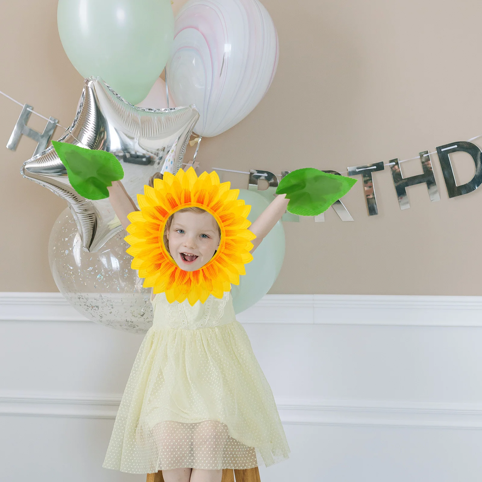 1세트 해바라기 머리장식 42cm 사실적인 꽃 의상 액세서리 어린이 소녀 할로윈 파티 댄스 공연 소품