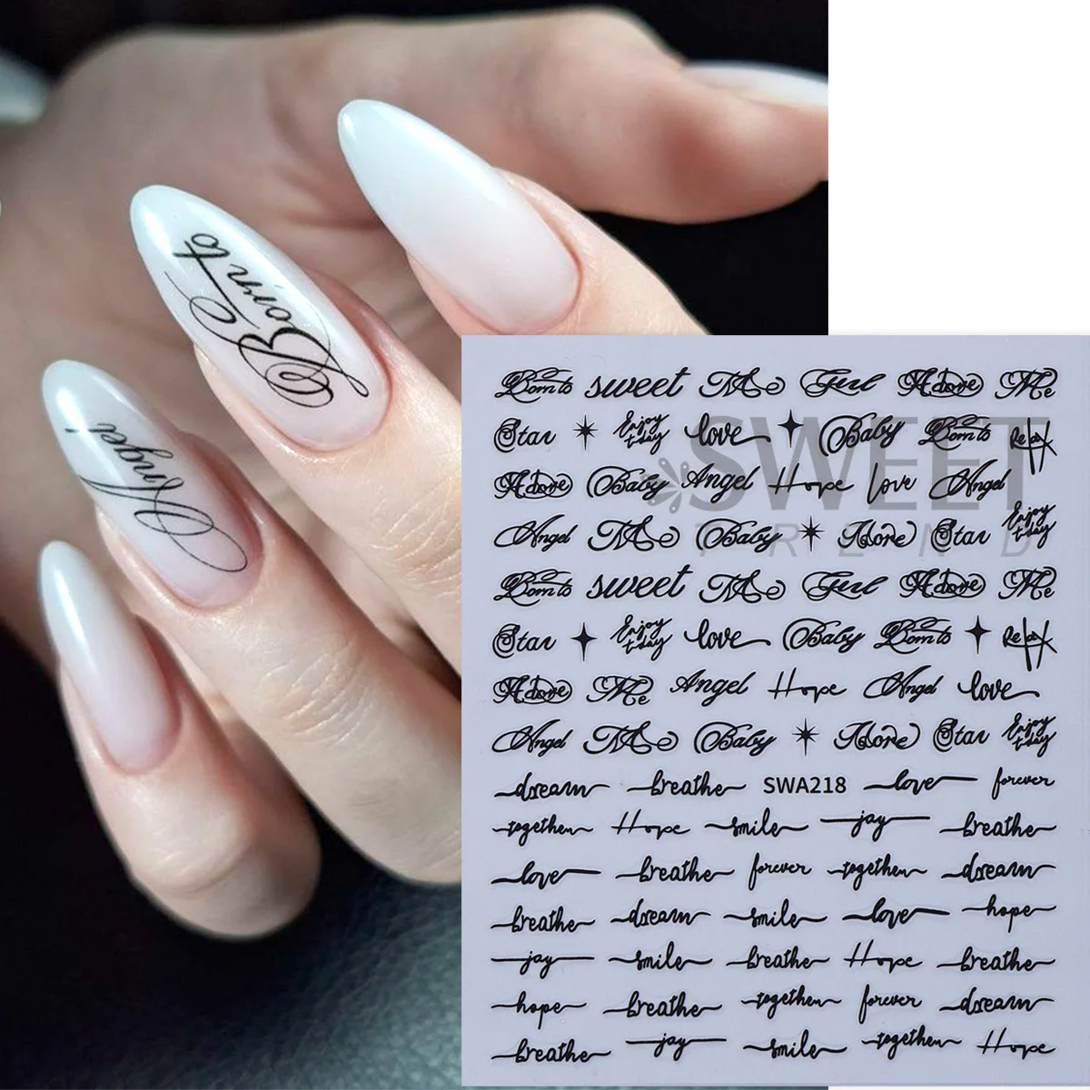 3pcs English Letter Nail Art Stickers Black Red Y2K Featuring Alphabet Decals Elegant Wishing Design DIY Glossy Manicure Sliders