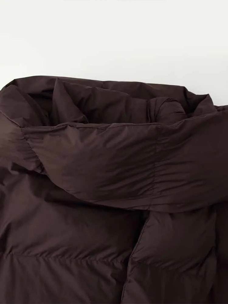 European and American style winter new women's fashion versatile loose hooded short coat with detachable scarf