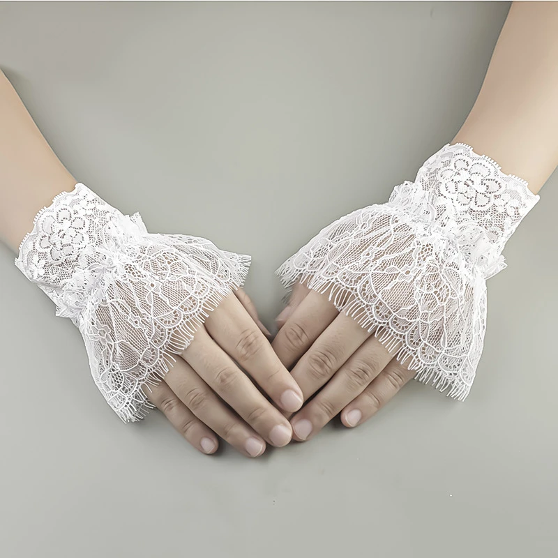 

Romantic Wrist Detachable Short Fake Lace Fabric Sleeves Sweater Shirt Elastic Eyelash Horn Cuff Hollow Out Decorative Wristband