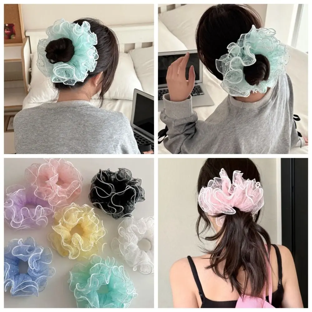 الكورية الصيف الأورجانزا Scrunchies الدانتيل مطاطا مطوي Scrunchies الشيفون الحلو نقطة الشعر الحبال الفتيات