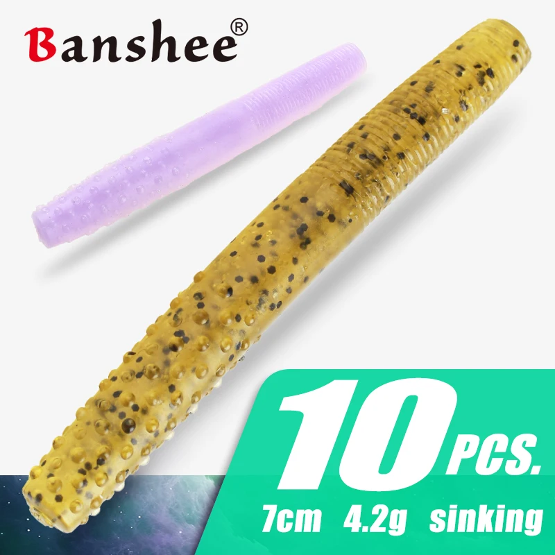 Banshee 싱킹 웜 배스 낚시 루어, 부드러운 플라스틱 인공 미끼, 엉뚱한 리그, Tpe 무중력 루어, 수플 워블러, 7cm, 4.2g