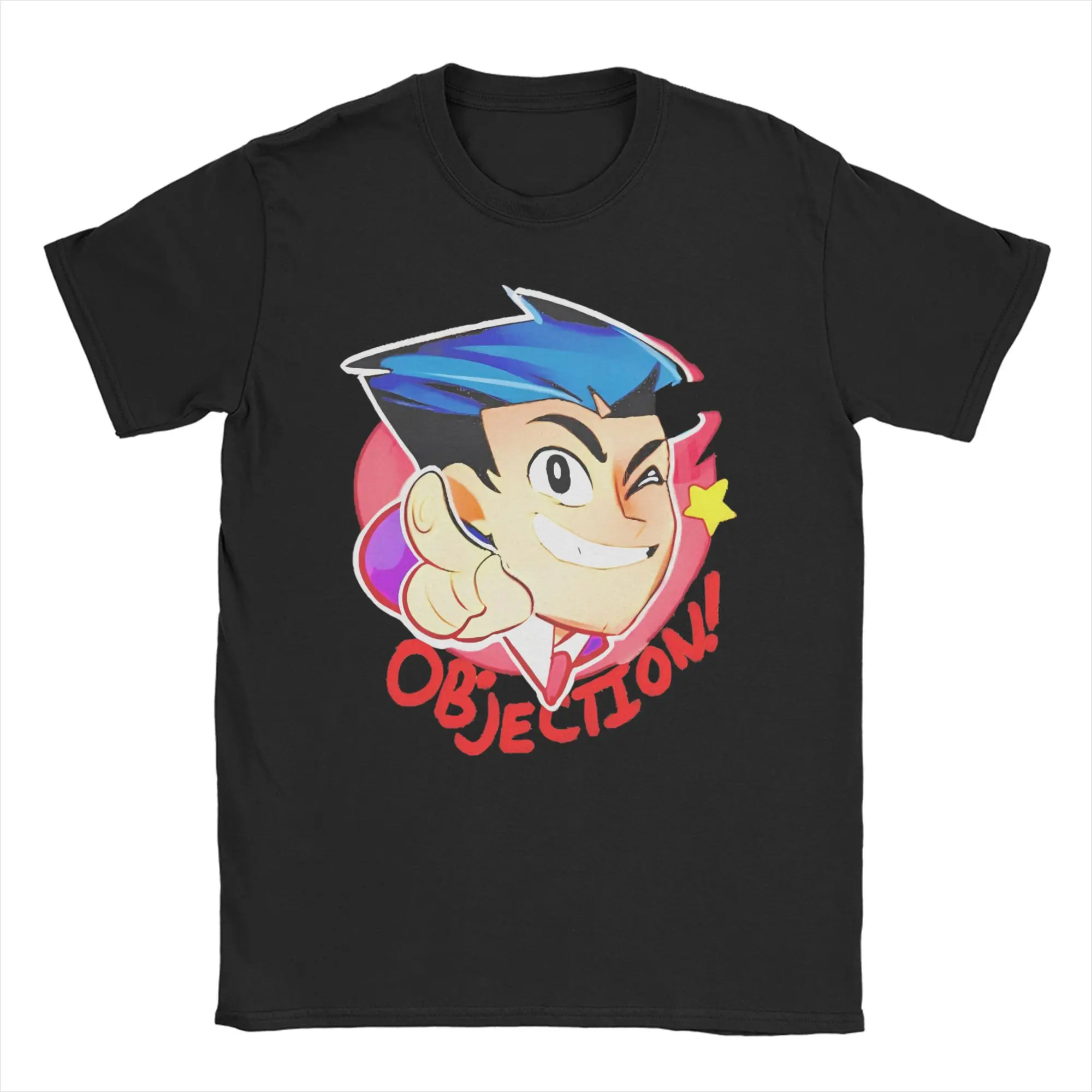 Objection Ace Attorney for Men Women T Shirt Phoenix Wright Novelty Tee Shirt Short Sleeve O Neck T-Shirts Cotton Gift Clothing