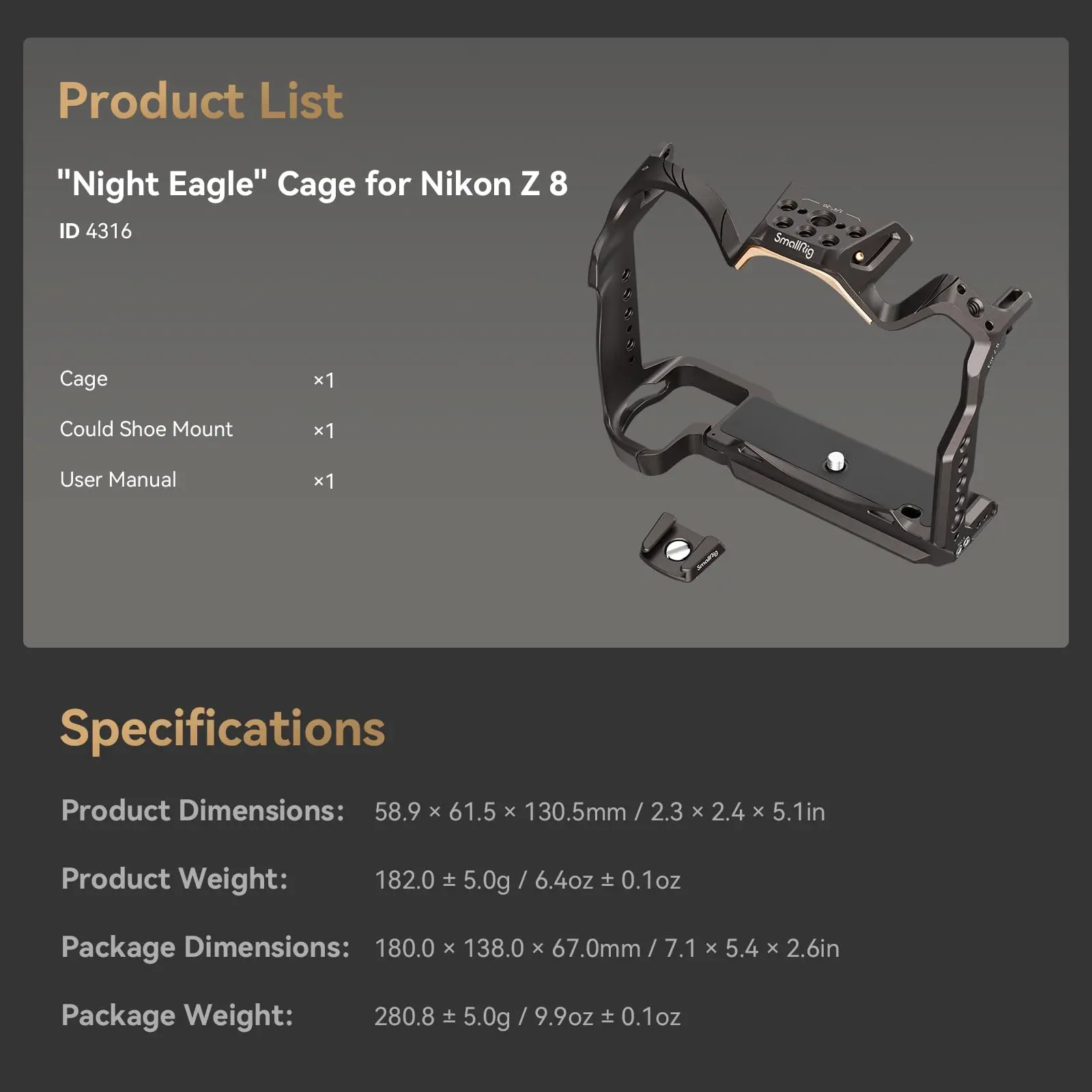 Smallrig Nachtarend Z8 Camerakooi Voor Nikon Z 8 Volledige Kooi Met Snelontgrendelingsplaat Voor Arca-Zwitsers Voor Microfoon En Licht-4316