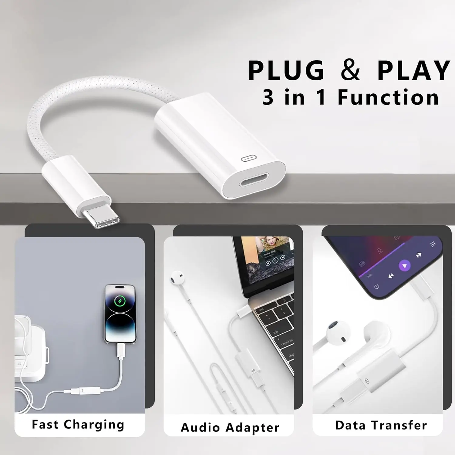 محول سماعة رأس USB C إلى Lightning، محول Lightning من النوع C ذكر إلى أنثى، يدعم الشحن/البيانات، لجهاز iPhone/iPad/MacBook #4