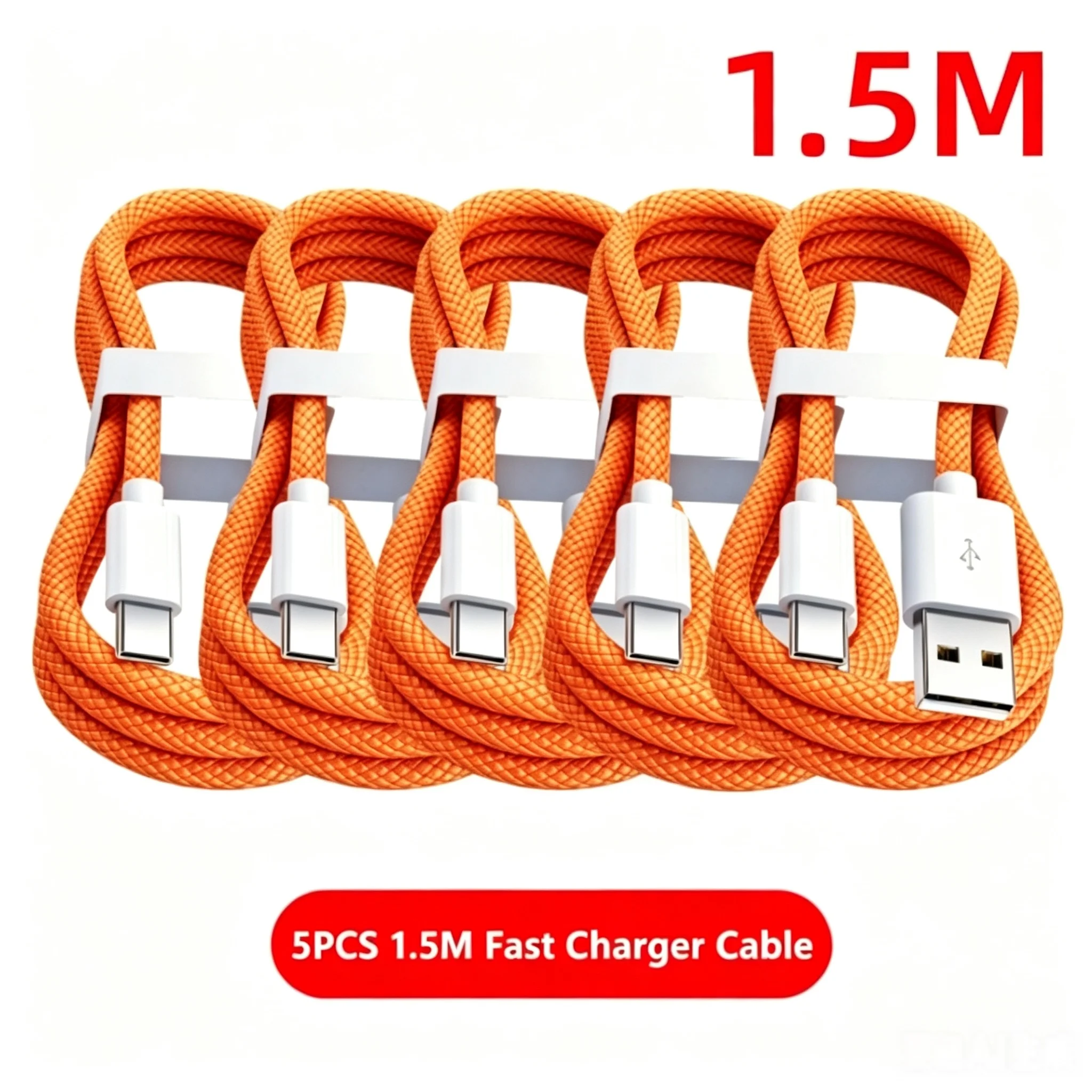 5 stuks USB A kabel naar USB C 240W snellaadkabel ondersteunt snelladen voor iPhone 17 16 15 Samsung Huawei Xiaomi enz.