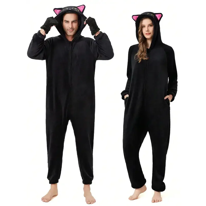 Mono negro para adultos, pijama, guantes de pata, traje de pareja, cosplay, lindo gato, vestir para hombres y mujeres mb.3
