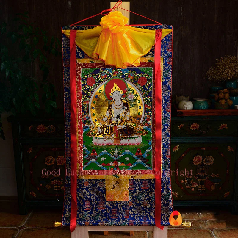 

Wholesale Buddhist supplies-87CM Buddhism HOME WALL Decor ART silk holy White Tara Buddha altar Thang-ga Thangka Buddha painting