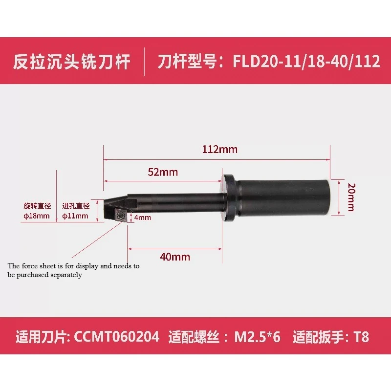 FLD CNC Reverse Countersink Pull-Back Boring Tool, Counterbore Face Milling Shank with Back Boring Cutter for Machining Centers