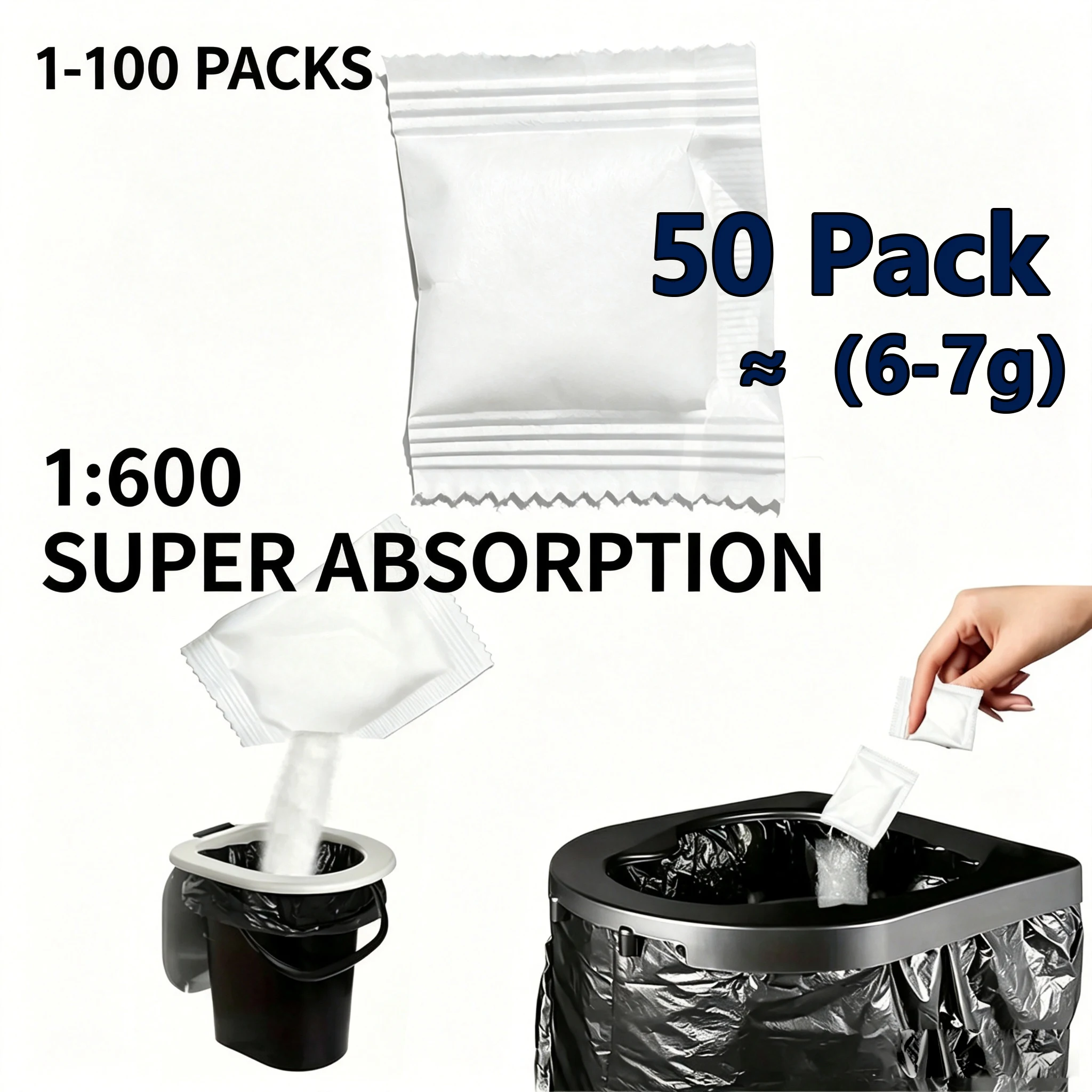 Urine Solidification Outdoor Tool for Camping, 1–100 Pack, 1:600 Absorption Ratio description 11