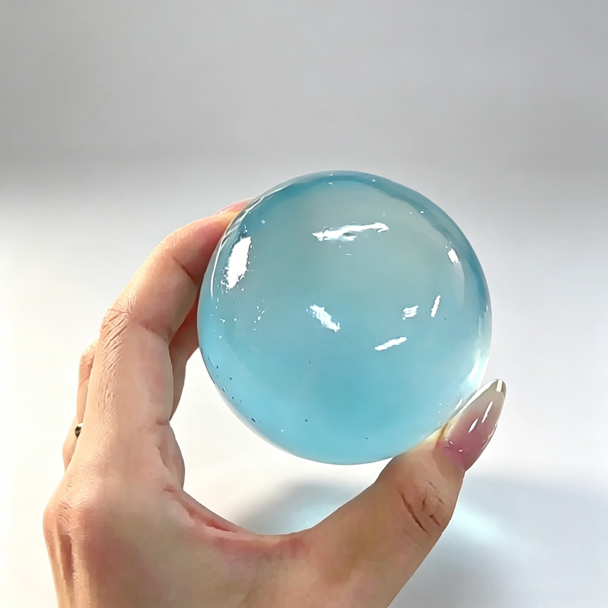 A  Blue Maltose Squishy Toy, Cute Mochi Anti Stress Fidget, Soft Simulated Transparent Ball Quick Rebound Decompression Toy