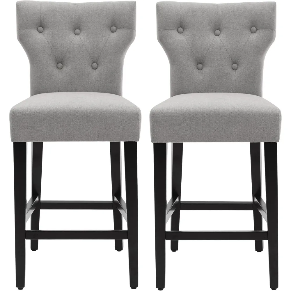 25 inch Barstools Gray Fabric Counter Height Bar Stools with Wood Legs, Set of 2