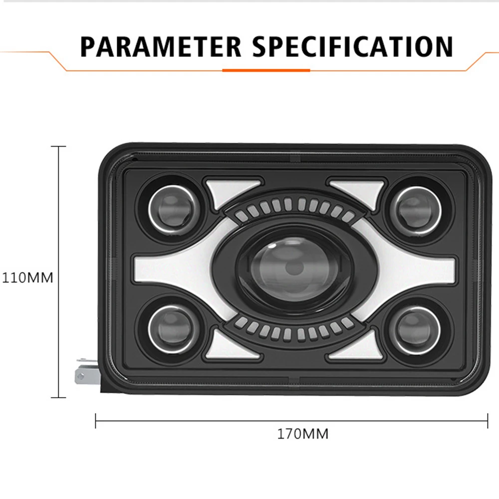 Motorcycle black 45w 4x6 square led headlight 5 inches high and low led headlight off-road vehicle modified headlight