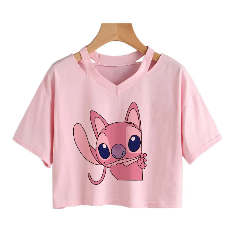 Y2k Kawaii Stitch Funny Cartoon T Shirt Women Manga T-shirt Graphic Tshirt Streetwear Crop Top Tees Female Gothic Cropped