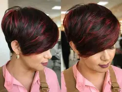 Pixie Cut Wig for Black Women Short Cut Wig Black Mixed With Red Curly Wigs Natural Black Mixed Red Pixie Cut Wig Synthetic Shor