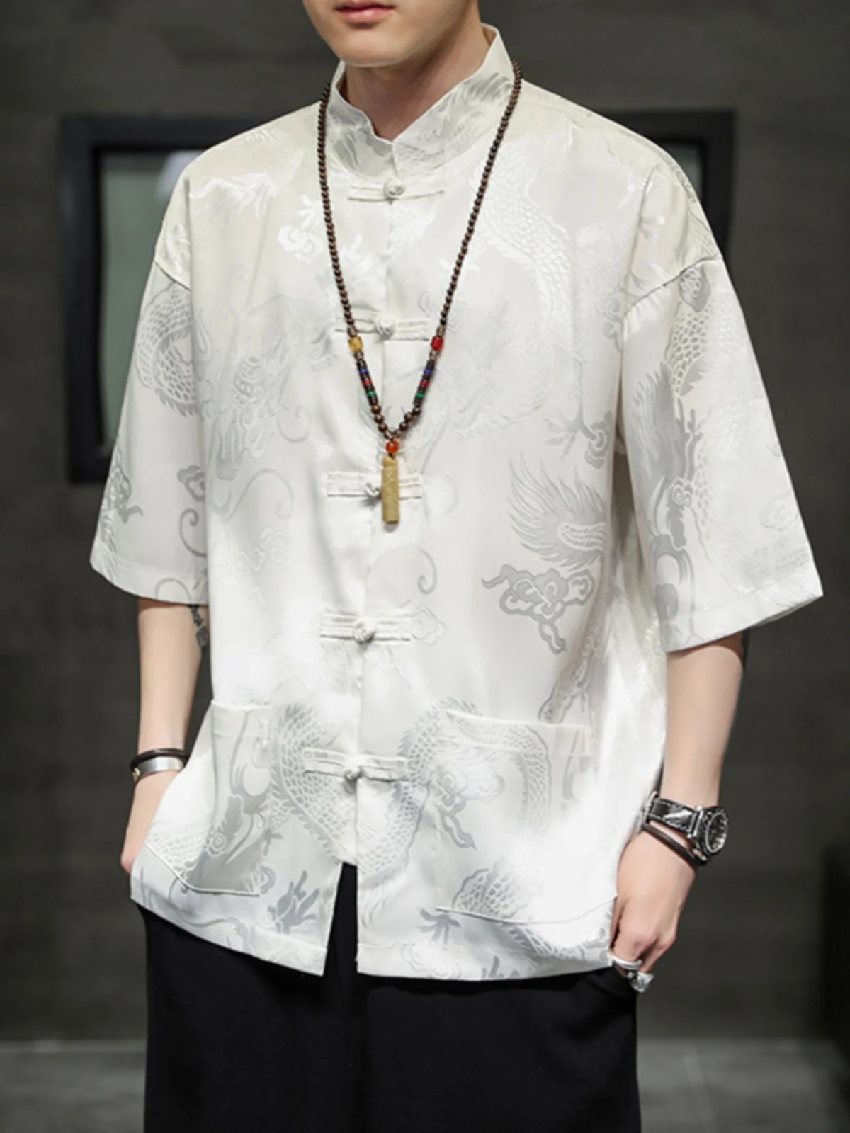 

Ice Silk ort Sve irt Men's Summer Thin Sle Set New Chinese Hanfu Dad Tang Suit irt Loose Fit Flaxen Crt Youth Trend