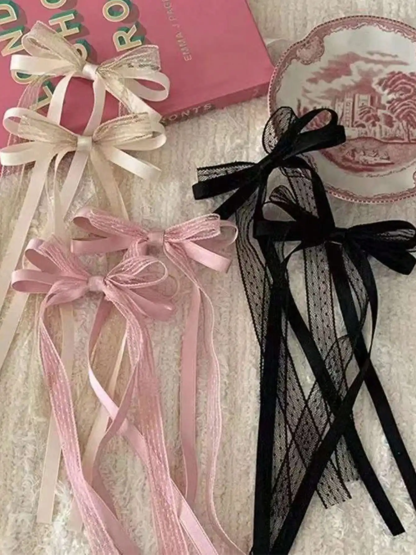 

2/6 Pcs Fashion Sweet Mesh Bow Ribbon Hair Clips For Women Girls Party Hair Accessories