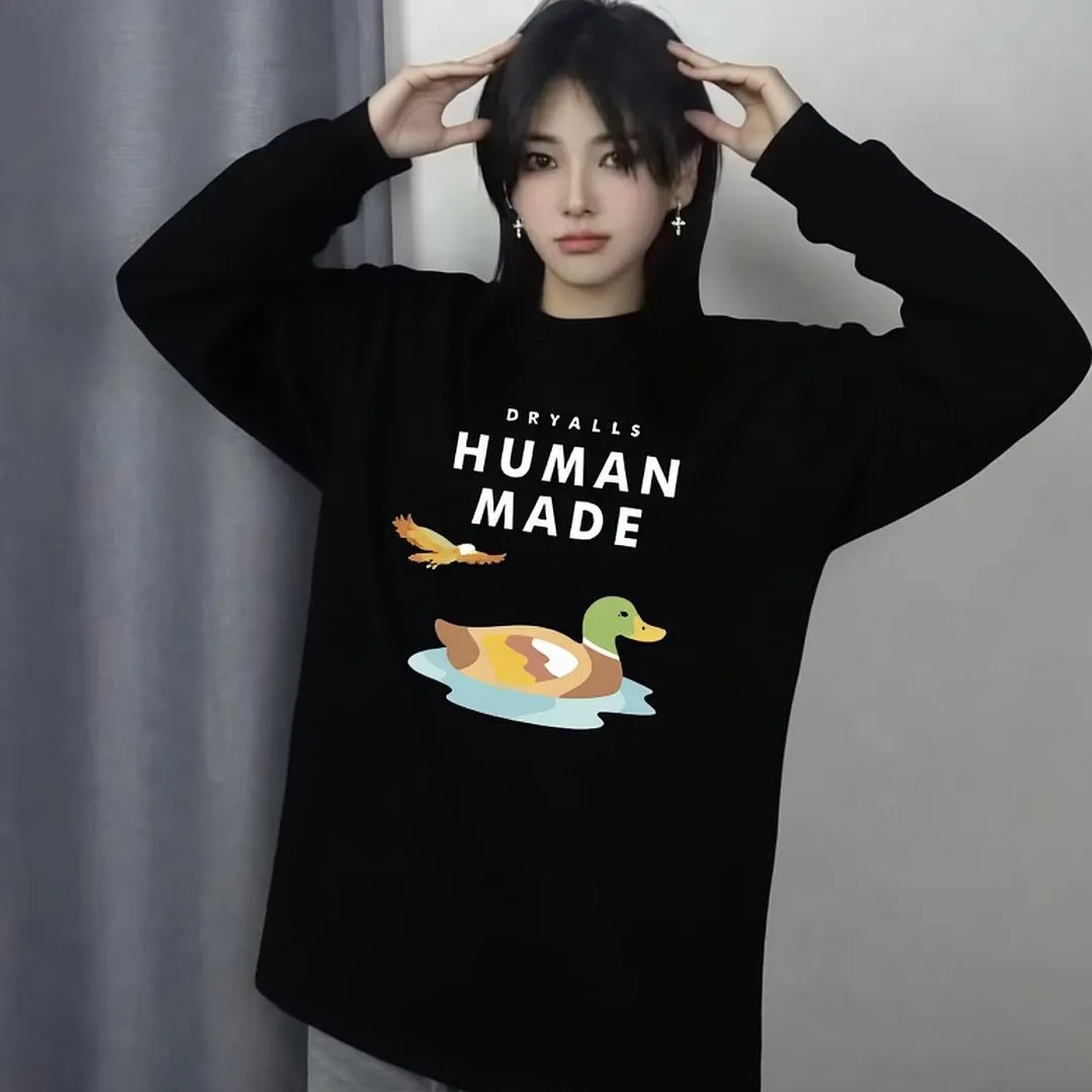 Human Made Graphic Duck Sweatshirt Letter Print Loose Casual Long Sleeve Unisex
