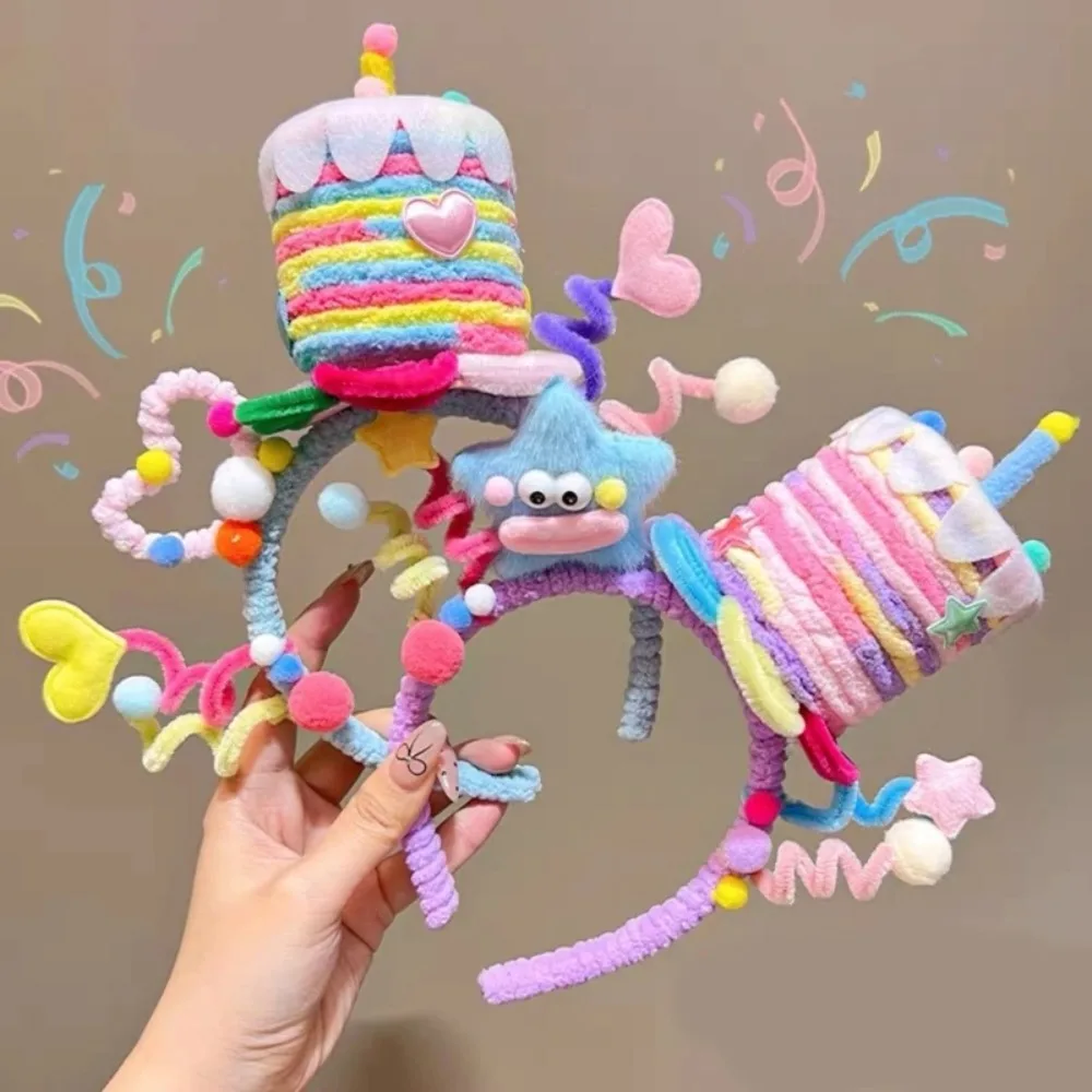 

Creative Rainbow Stars Birthday Atmosphere Headband Torsion Bar Eye Catching Birthday Hair Hoop Party Headpiece Hair Accessories