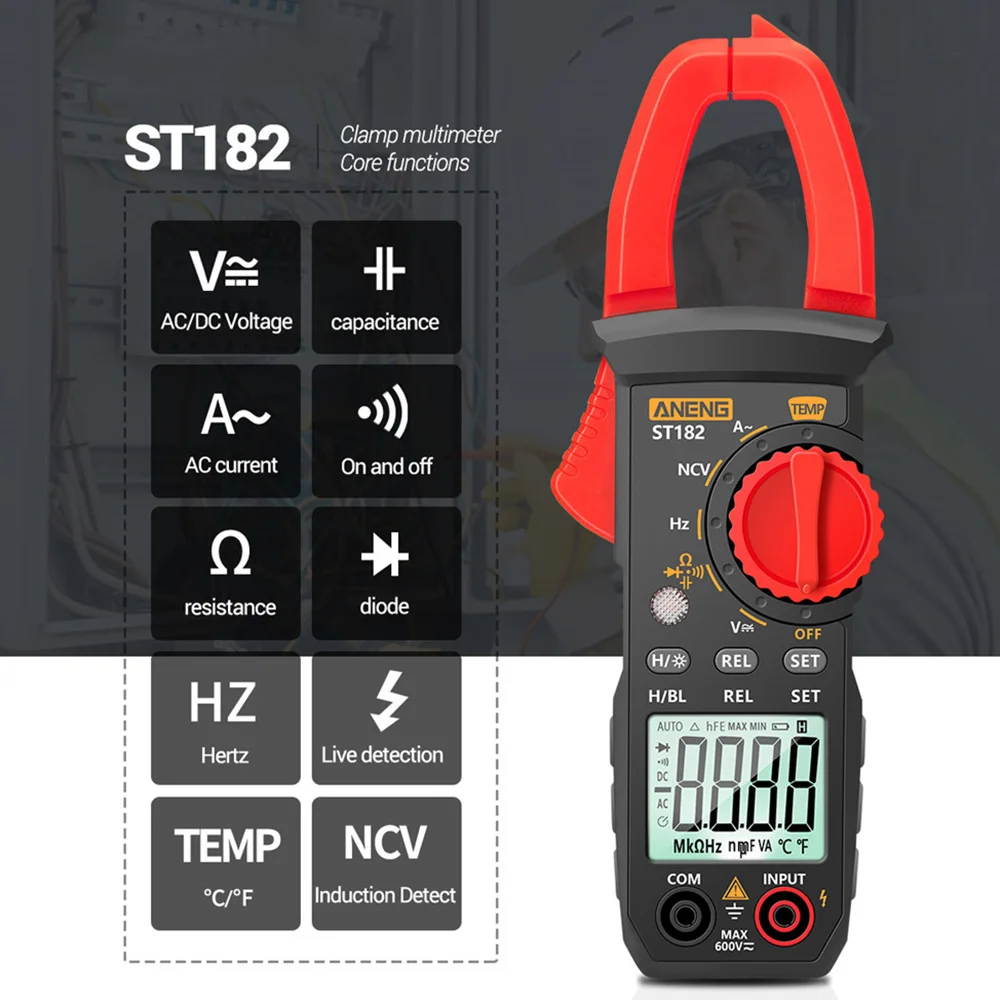 Digital Clamp Meter Reverse Contrast Display Auto Ranging 400A AC/DC Voltage TRMS DC Microamps Temp NCVT