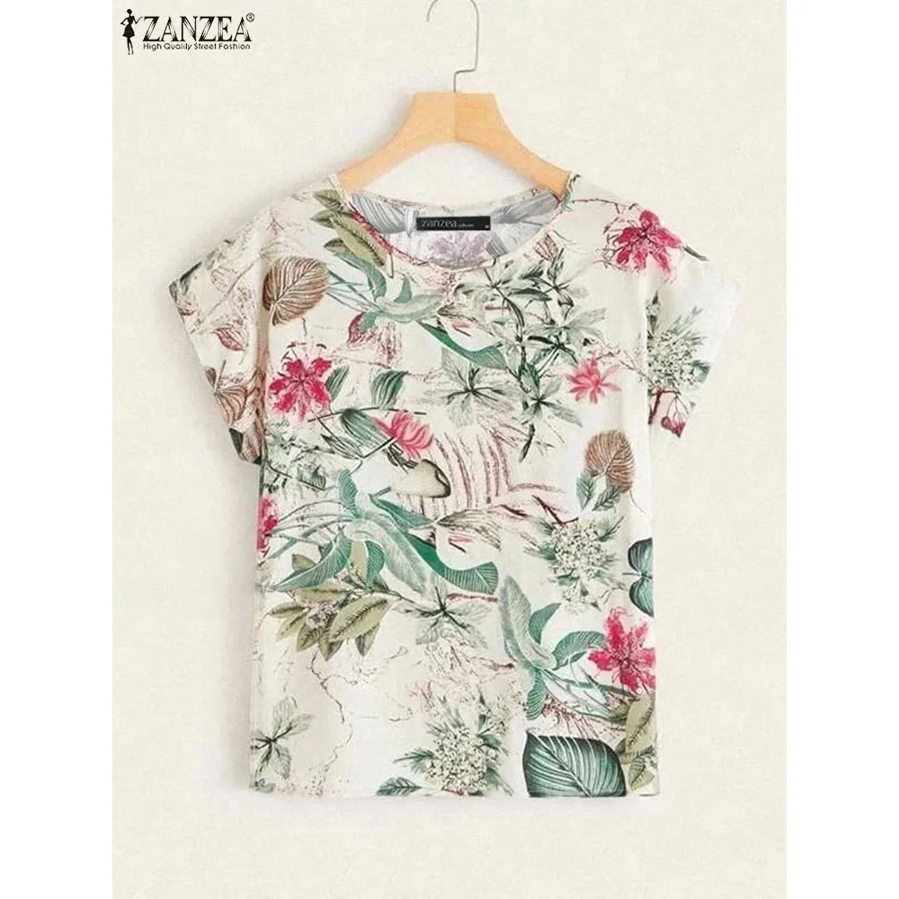 تي شيرت صيفي قصير الأكمام تي شيرت موضة النساء المطبوعة بلايز خمر بلوزات فضفاضة غير رسمية كبيرة الحجم Y2K ملابس الشارع