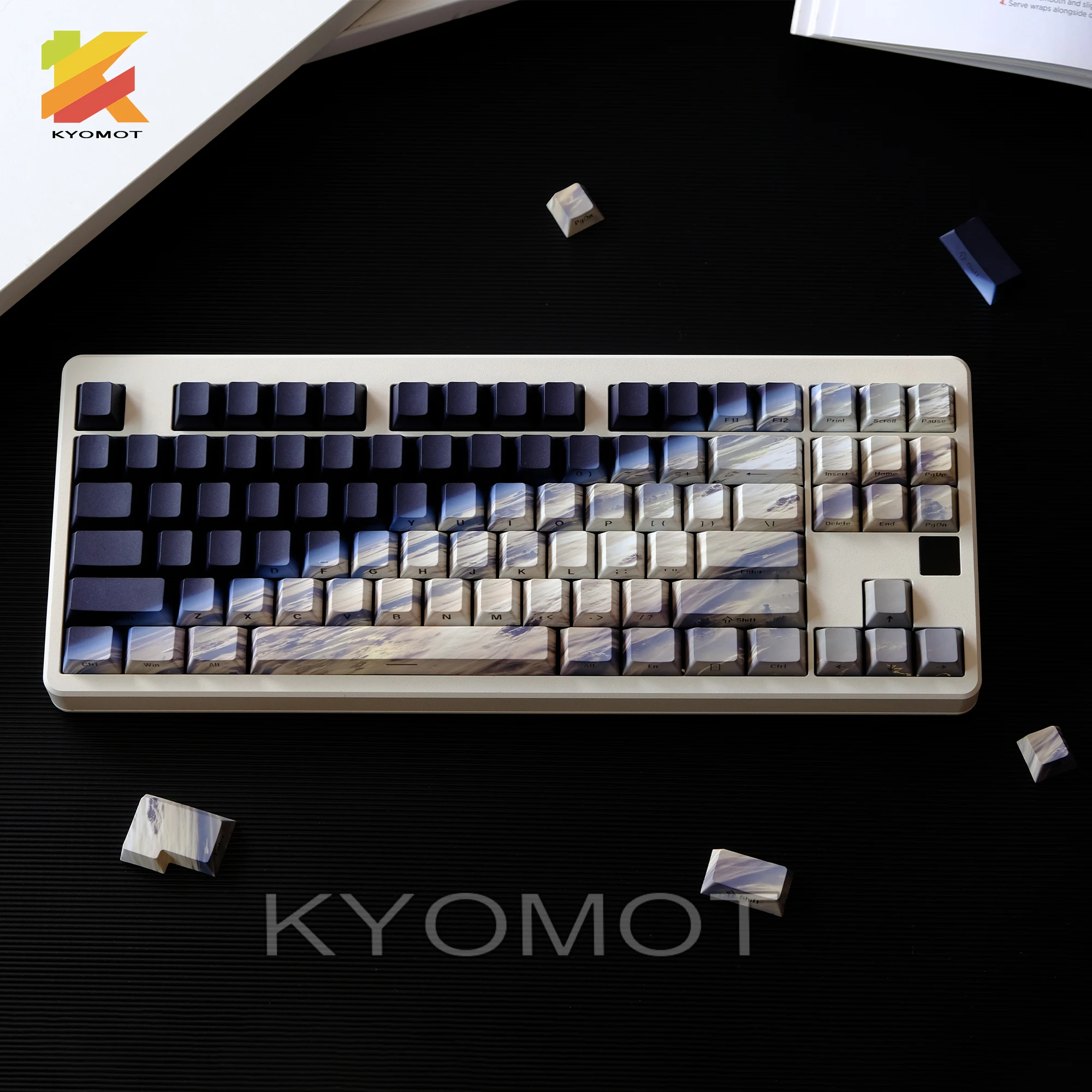 KYOMOT 135 Keys PBT Side Print Keycap Double Shot Shine Through keycaps Cherry Profile Key Cap for MX Switch Mechanical Keyboard