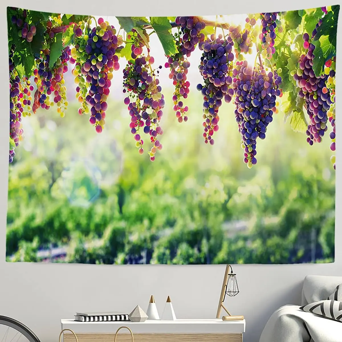 Vineyard Tapestry Grapes Clusters Wine Rustic Vintage Tapestry Wall Hangings Tapestry for Kids Bedroom Living Room Dorm Man Cave