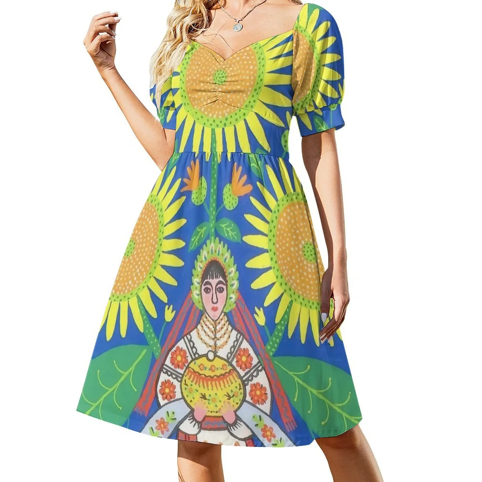 

maria prymachenko art, maria prymachenko prints, maria prymachenko paintings, primachenko oeuvres, Primachen Short-Sleeved Dress