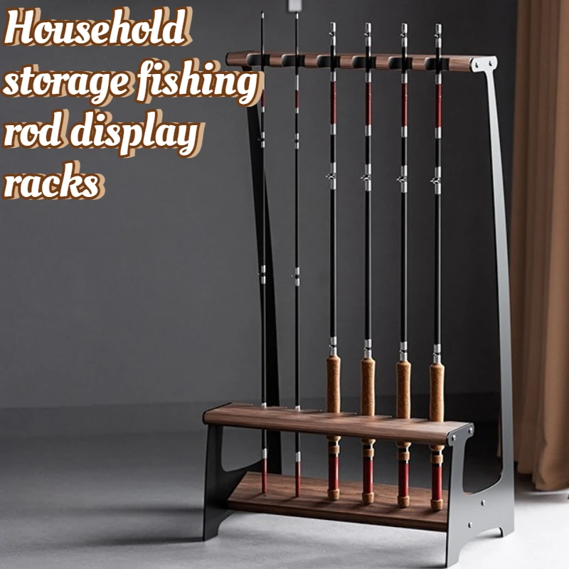 

Household Solid Wood Fishing Rods Storage Rack Large Capacity Durable Fishing Rod Display Racks Multi-functional Tackle Supplies