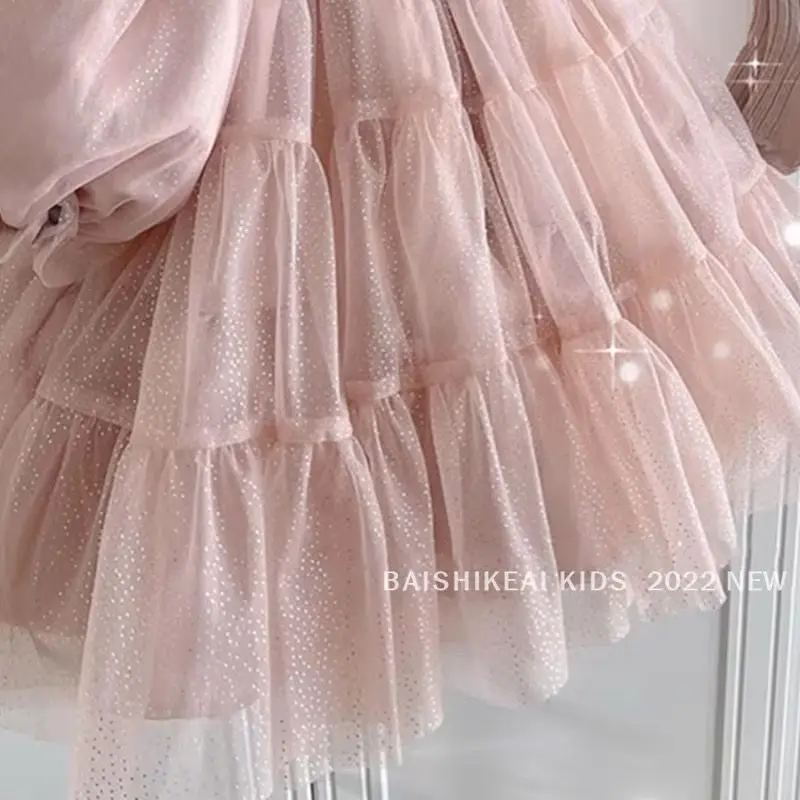 2023 Baby Girls Ball Gown Tutu Dress Elegant Girl Kids Sequins Mesh Birthday Party Dresses Children Vestidos Clothes