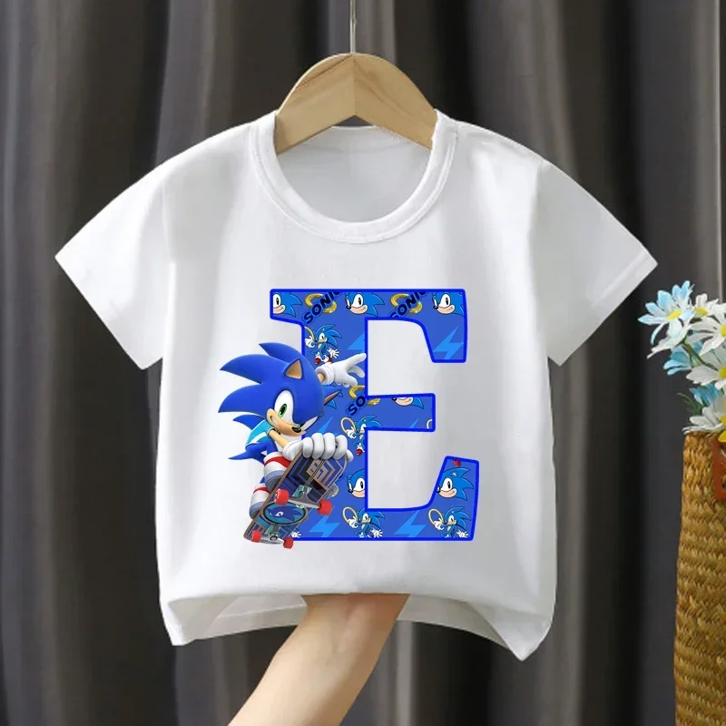 

Sonics Kids Letter T-shirt A-Z Printed Boys Cartoon Clothes Cotton Short Sleeve Toddler Summer Fashion Hip Hop Children Clothing