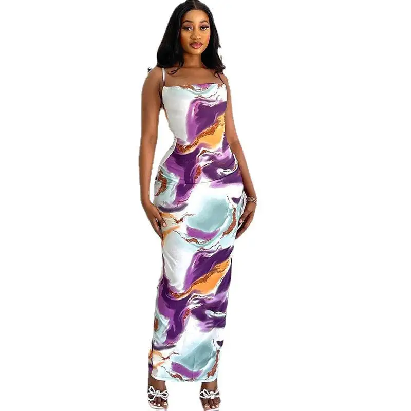 فستان صيفي مطبوع سهل الارتداء للنساء 2025 عصري ذو طابع شخصي بدون أكمام رداء نسائي بدون ظهر سبليت مثير ملابس غير رسمية #5