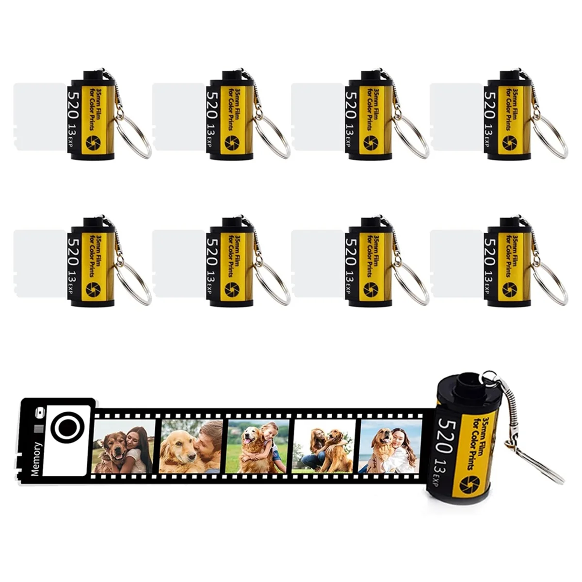 

8 Pack Sublimation Memory Film Roll Keychain, Double Sided Sublimation Blank Camera Film Roll Canister Keychain BLJS