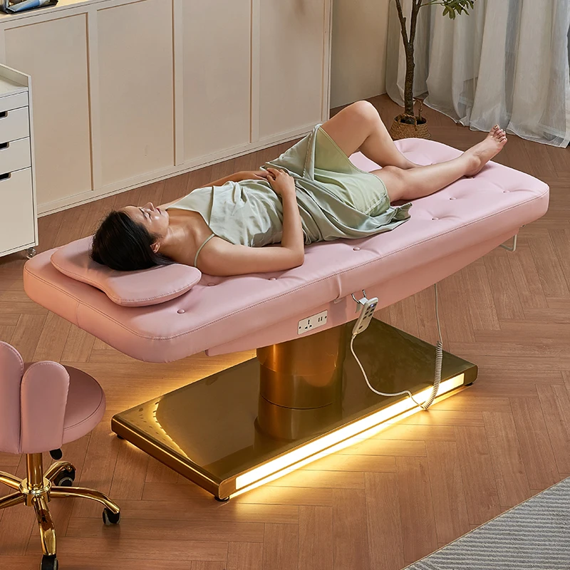 Salão Cabeça Spa Ordenha Mesa De Massagem, Clínica Facial Cadeira, Rosa Beleza Elétrica Cama, Tatuagem de elevação automática Cama de cirurgia médica