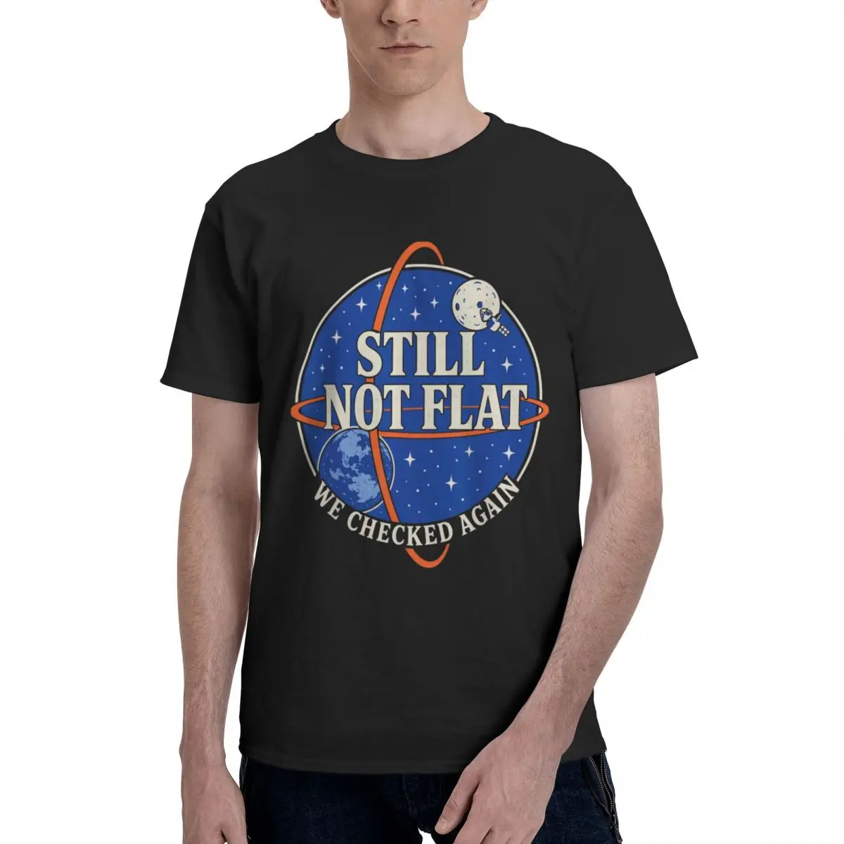 Men Funny Space-inspired Parody Planets Still Not Flat We Checked Again Science Astronomy Retro T Shirt Streetwear Cotton Shirt