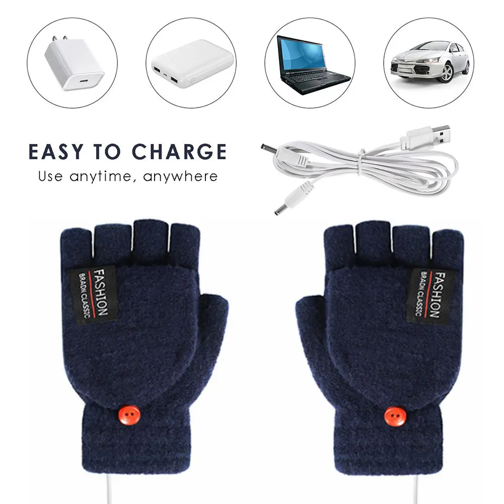 USB Heating Gloves Touch Screen Electric Heated Gloves Double-Sided Fingerless Mittens Winter Hand Warmer Skiing Accessories