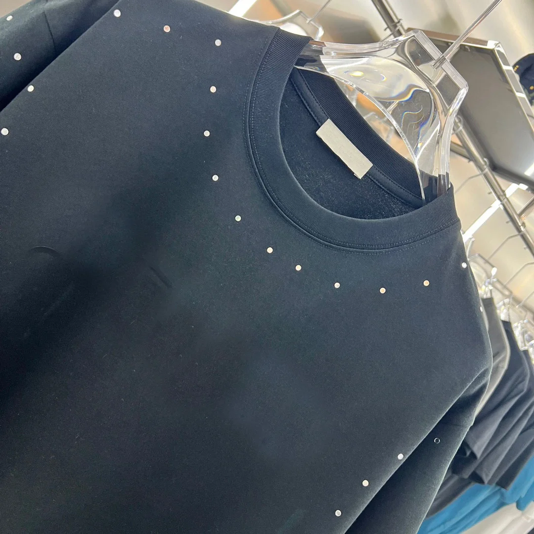 2025 summer new product heavy industry gypsy star hot diamond round neck short sleeve loose casual handsome boy  top t-shirt