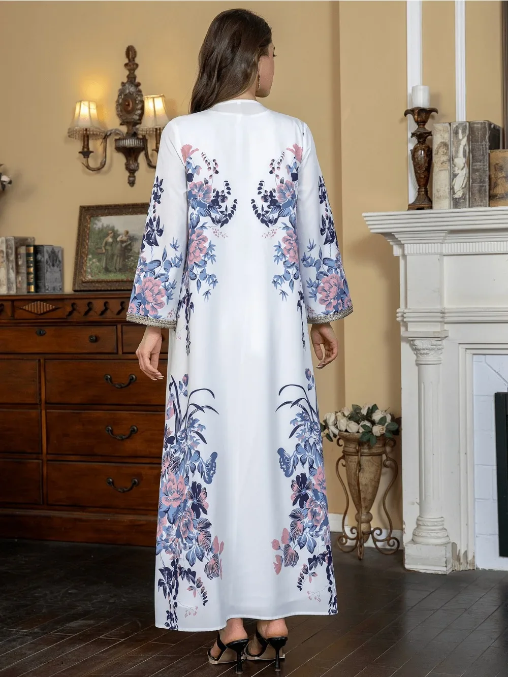 Eid Muslim Abaya for Women Flower Print Dresses Moroccan Kaftan Ramadan Dubai Abayas Party Vestidos Arab Long Robe Jalabiya 2024