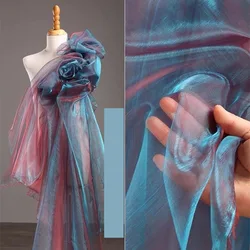 Fashion Double-color Gradient Organza Dress Fabric Smooth By The Meter for Hanfu Skirts Sewing Transparent Tulle Cloth Thin Soft