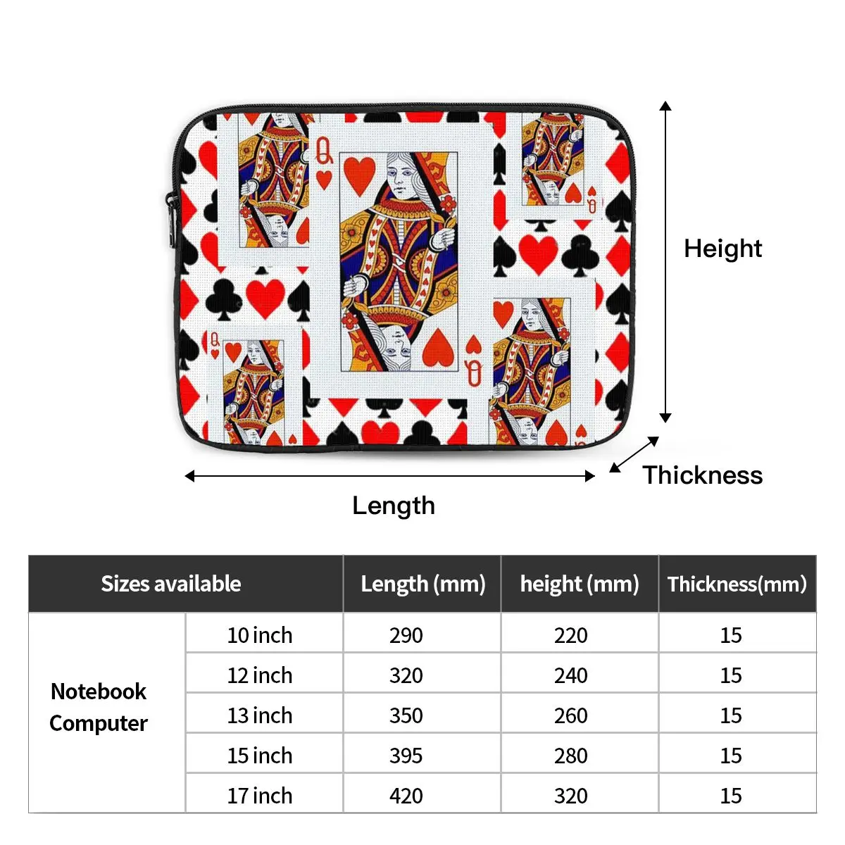 Queen Of Hearts Notebook Laptop Bag Case Pouch For Macbook Air Pro Tablet Shockproof Case Bag