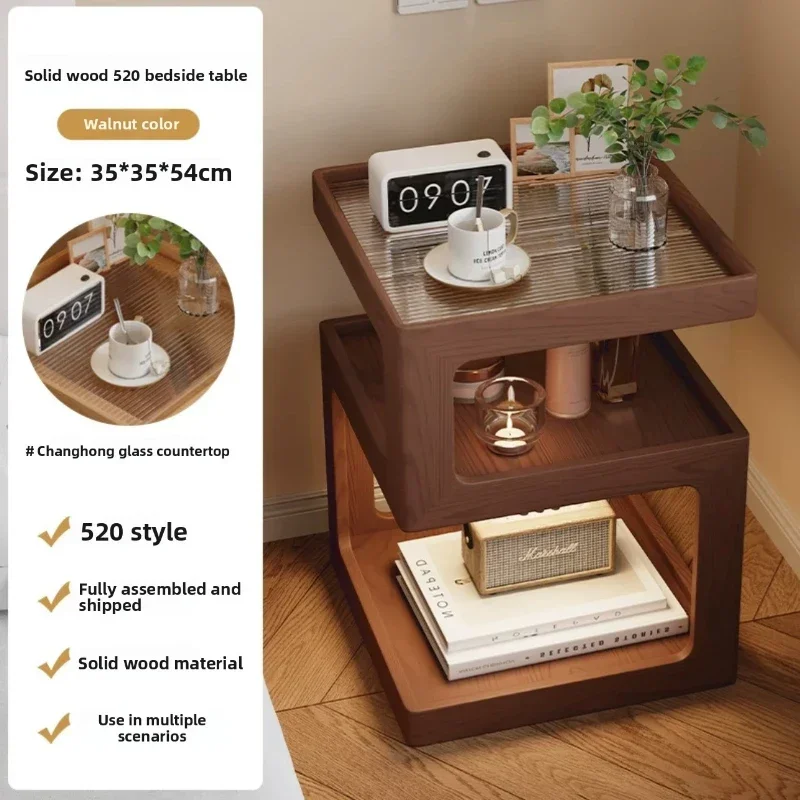 Stable Sofa side table Solid wood bedside table Bedside table with lamp Small coffee table