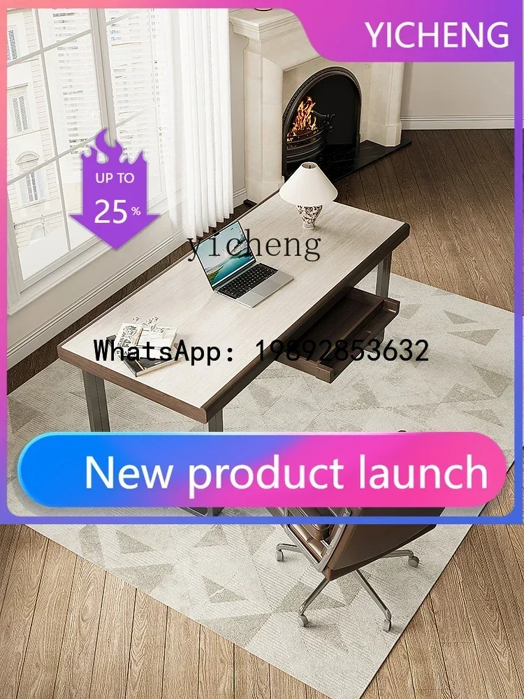 JJ5 Cave Stone Stone Plate Desk Modern Minimalist Home Study Living Room Desk High-Grade Stainless Steel Computer Desk